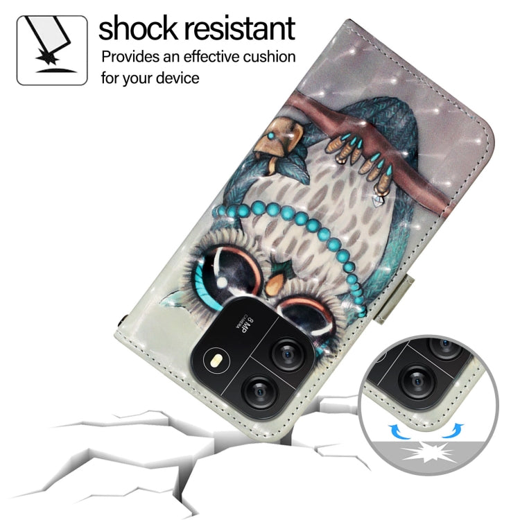 For Blackview Wave 6C 3D Painting Horizontal Flip Leather Phone Case(Grey Owl) by buy2fix