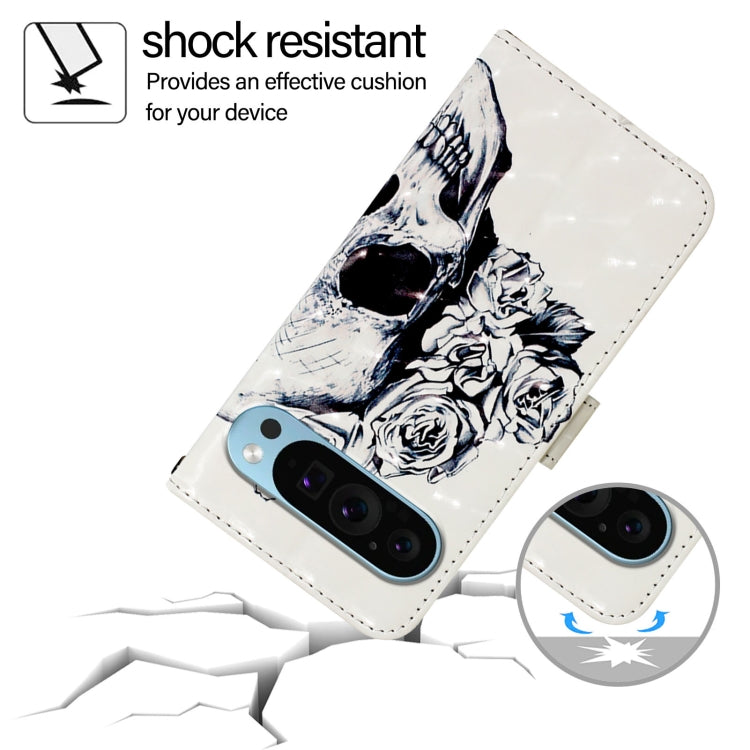 For Google Pixel 9 / 9 Pro 3D Painting Horizontal Flip Leather Phone Case(Skull) by buy2fix