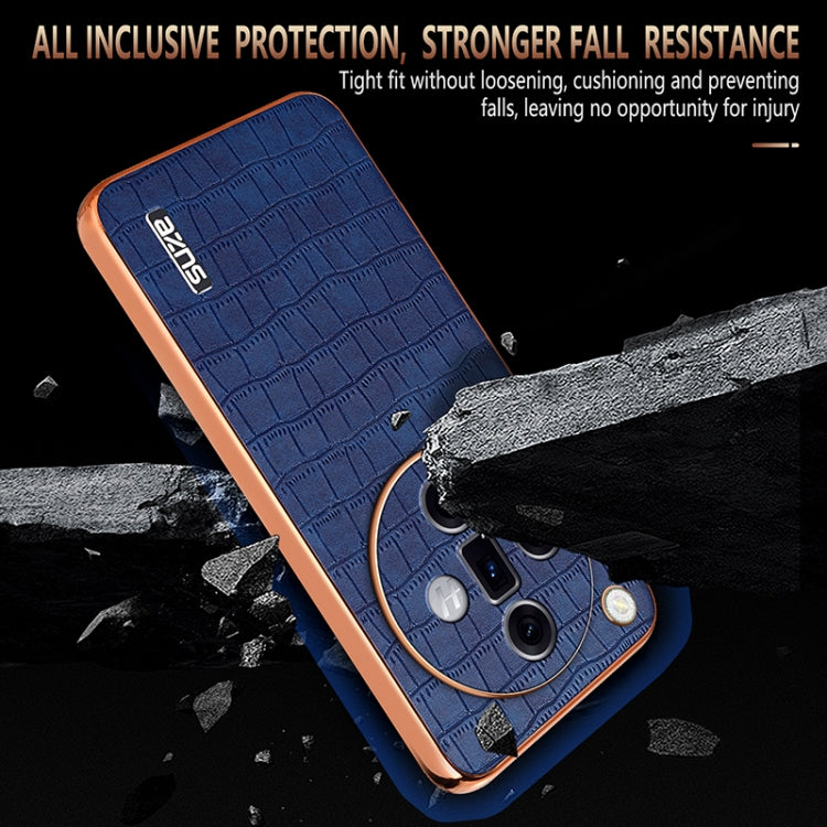 For OPPO Find X7 Ultra AZNS Electroplated Frame Crocodile Texture Full Coverage Phone Case(Black) - OPPO Cases by AZNS | Online Shopping UK | buy2fix
