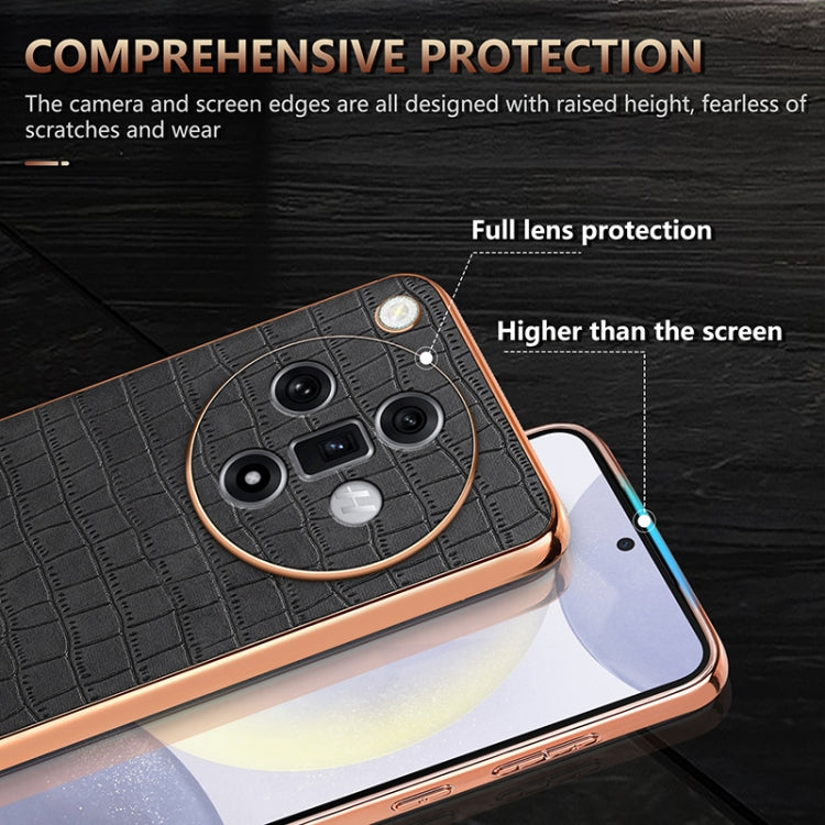 For OPPO Find X7 Ultra AZNS Electroplated Frame Crocodile Texture Full Coverage Phone Case(Black) - OPPO Cases by AZNS | Online Shopping UK | buy2fix