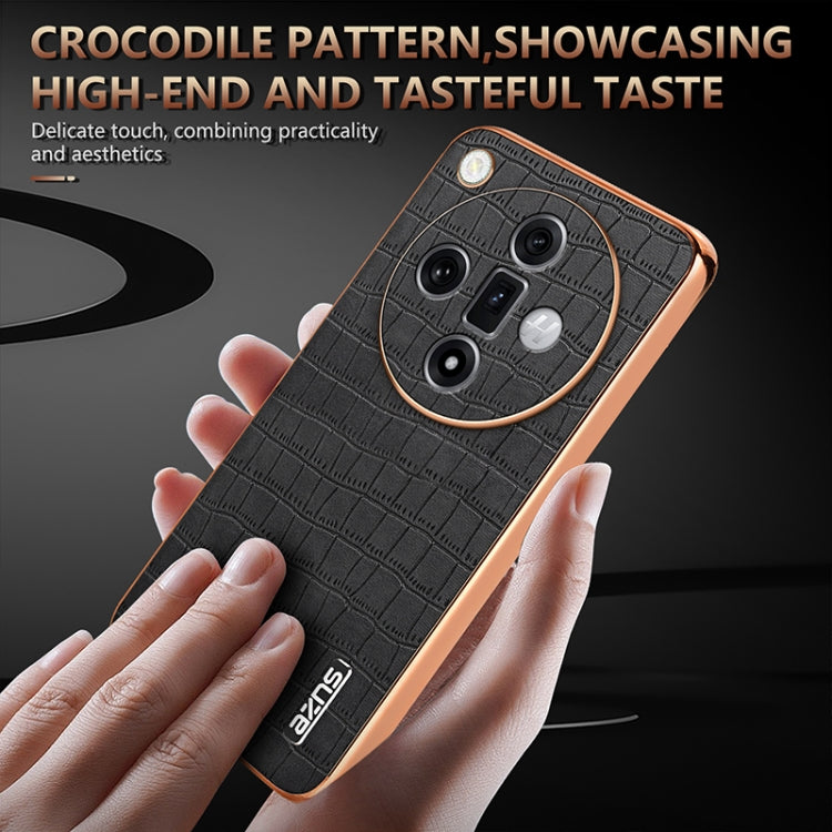 For OPPO Find X7 Ultra AZNS Electroplated Frame Crocodile Texture Full Coverage Phone Case(Brown) by AZNS