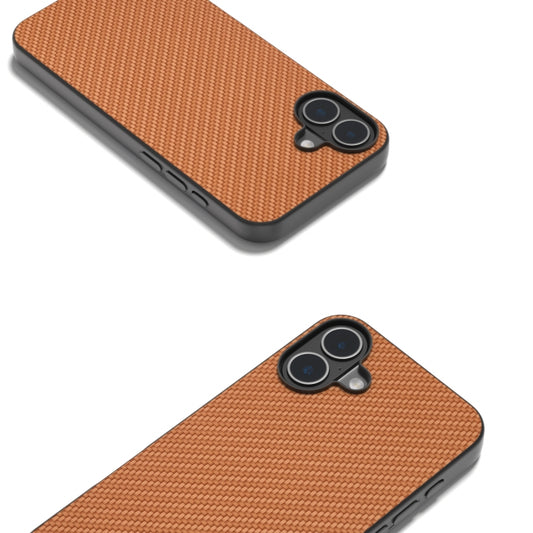 For iPhone 16 Carbon Fiber Texture Protective Phone Case(Light Brown) by buy2fix