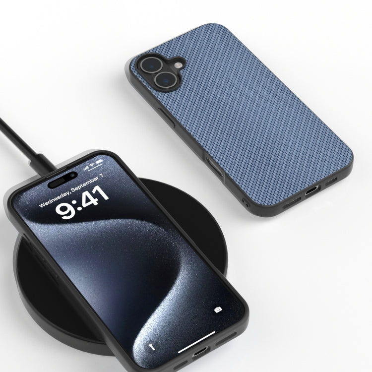 For iPhone 16 Carbon Fiber Texture Protective Phone Case(Light Blue) by buy2fix
