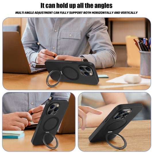 For iPhone 15 MagSafe Rotation Holder PC + Leather Phone Case(Black) by buy2fix