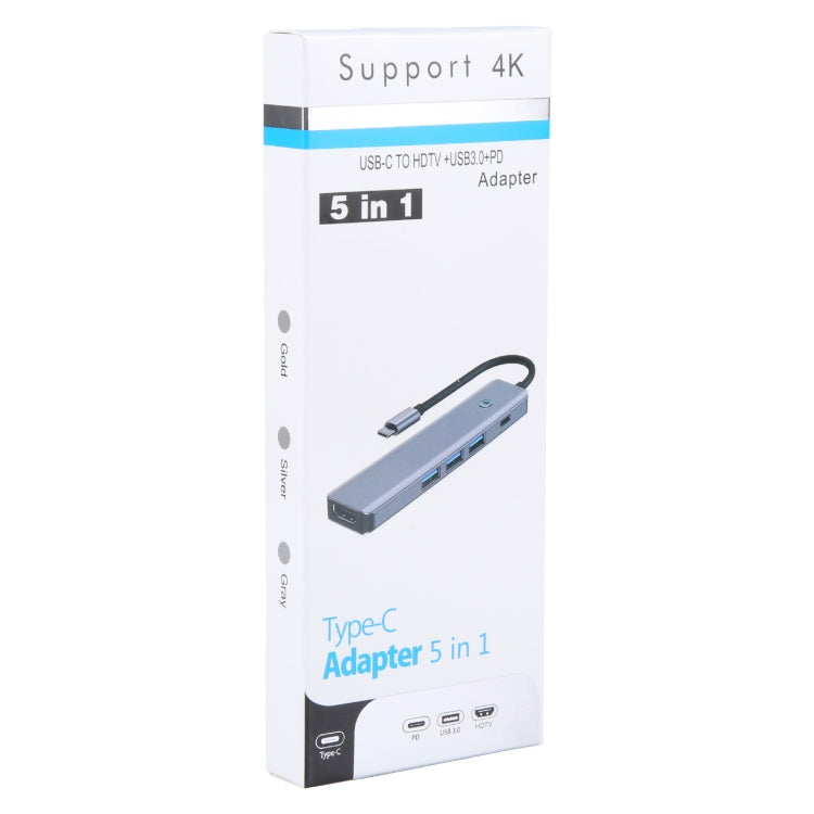 BYL-2319 5 in 1 USB-C / Type-C to USB3.0+USB-C / Type-C+HDTV Multi-function Docking Station(Grey) by buy2fix