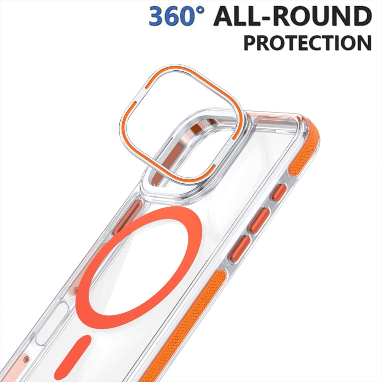 For iPhone 15 Dual-Color Clear Acrylic Hybrid TPU Lens Flip Holder MagSafe Phone Case(Blue) by buy2fix