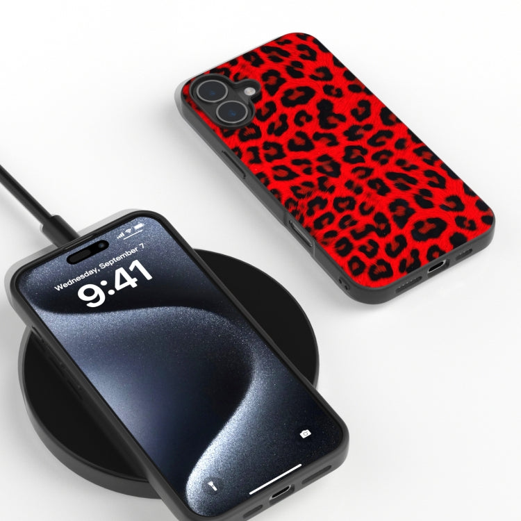 For iPhone 16 Plus Black Frame Leopard Phone Case(Red Leopard) by buy2fix