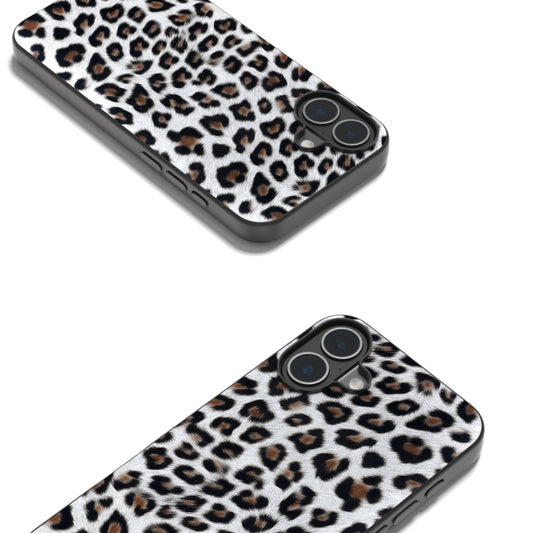 For iPhone 16 Black Frame Leopard Phone Case(Silver Leopard) by buy2fix