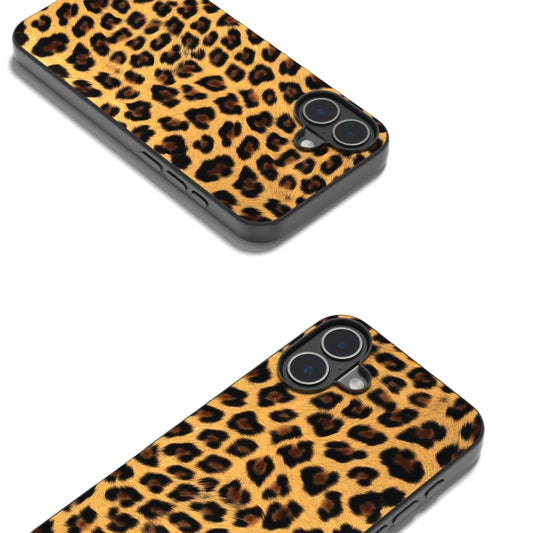 For iPhone 16 Black Frame Leopard Phone Case(Golden Leopard) by buy2fix