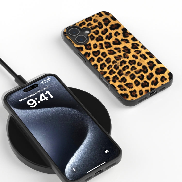 For iPhone 16 Black Frame Leopard Phone Case(Golden Leopard) by buy2fix