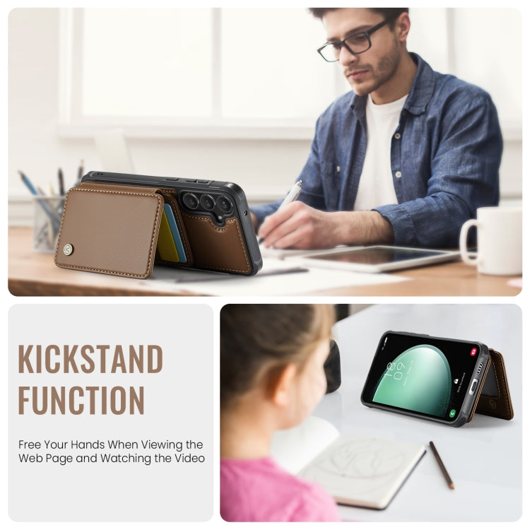 For Samsung Galaxy S23 FE 5G JEEHOOD J05 Business Magnetic Style RFID Leather Phone Case(Brown) - Galaxy S23 FE 5G Cases by JEEHOOD | Online Shopping UK | buy2fix