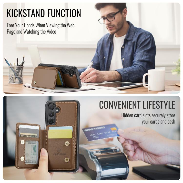 For Samsung Galaxy S25+ 5G JEEHOOD J05 Business Magnetic Style RFID Leather Phone Case(Brown) - Galaxy S25+ 5G Cases by JEEHOOD | Online Shopping UK | buy2fix