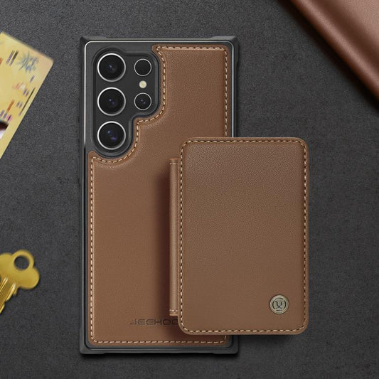 For Samsung Galaxy S25 Ultra 5G JEEHOOD J05 Business Magnetic Style RFID Leather Phone Case(Brown) - Galaxy S25 Ultra 5G Cases by JEEHOOD | Online Shopping UK | buy2fix