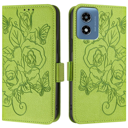 For Motorola Moto G Play 5G / G 5G 2024 Embossed Rose RFID Anti-theft Leather Phone Case(Green) by buy2fix