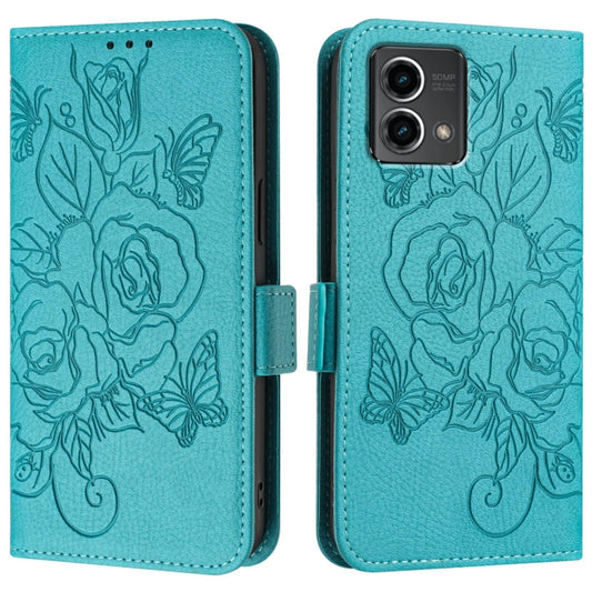 For Motorola Moto G Stylus 5G 2024 Embossed Rose RFID Anti-theft Leather Phone Case(Light Blue) by buy2fix
