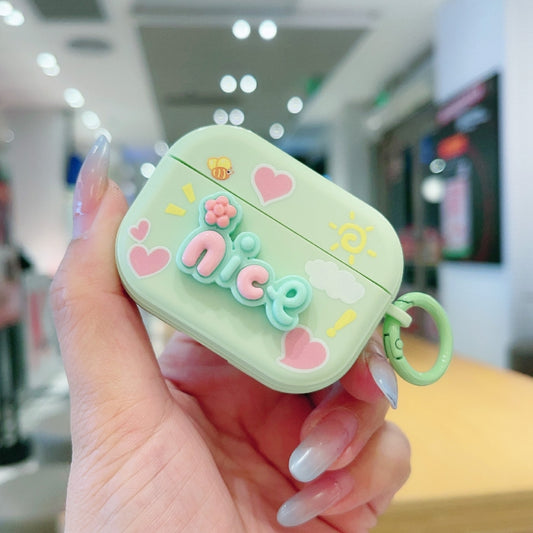 For AirPods Pro 2 Fresh 3D Text Skin Feel Earbuds Box PC Case(Green) by buy2fix