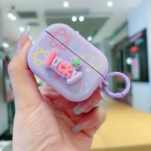 For AirPods Pro 2 Fresh 3D Text Skin Feel Earbuds Box PC Case(Purple) by buy2fix