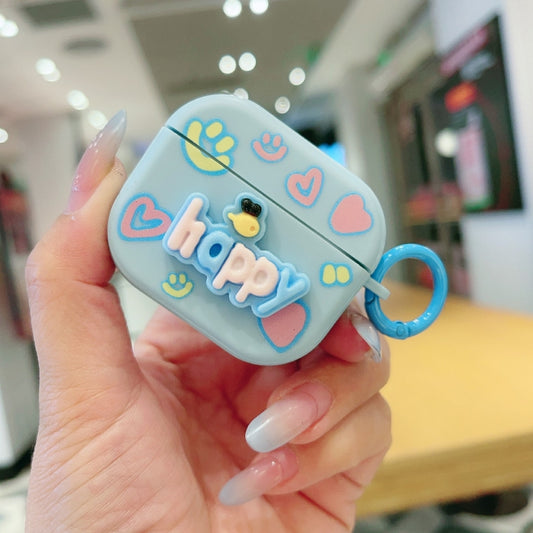 For AirPods 3 Fresh 3D Text Skin Feel Earbuds Box PC Case(Blue) by buy2fix