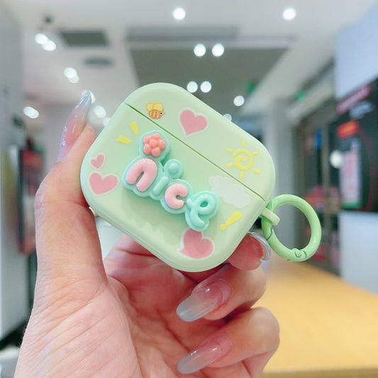 For AirPods 3 Fresh 3D Text Skin Feel Earbuds Box PC Case(Green) by buy2fix