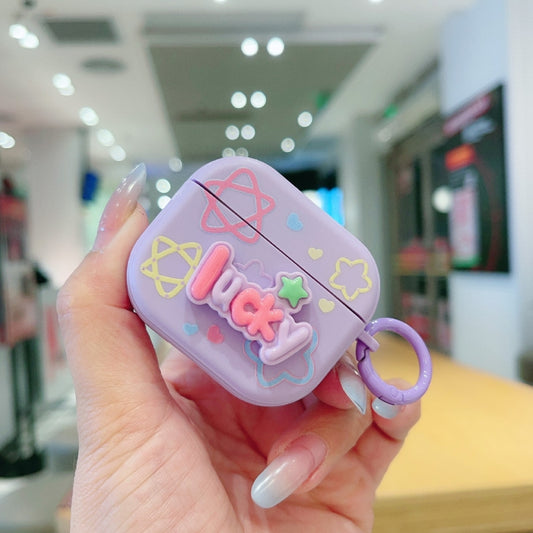 For AirPods 3 Fresh 3D Text Skin Feel Earbuds Box PC Case(Purple) by buy2fix