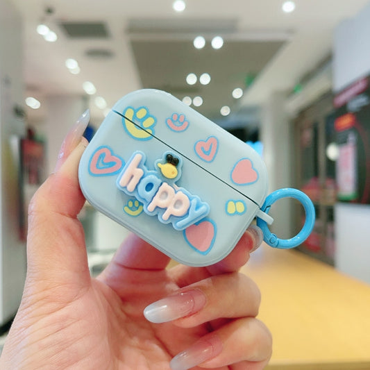 For AirPods Pro Fresh 3D Text Skin Feel Earbuds Box PC Case(Blue) by buy2fix