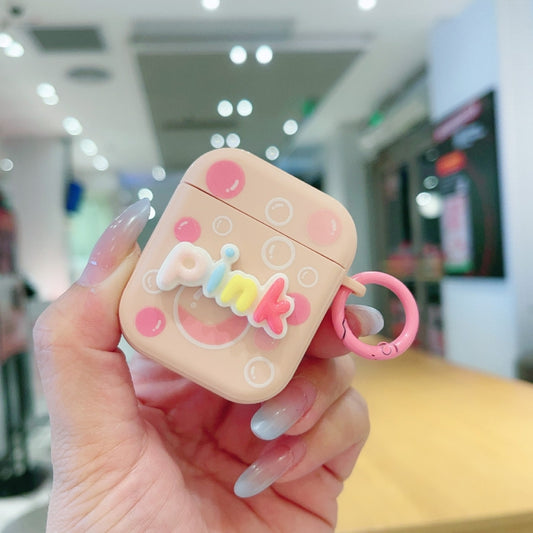 For AirPods 2 / 1 Fresh 3D Text Skin Feel Earbuds Box PC Case(Pink) by buy2fix