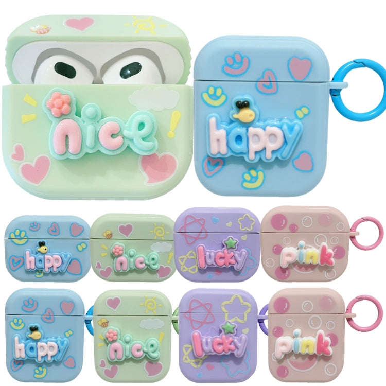 For AirPods 2 / 1 Fresh 3D Text Skin Feel Earbuds Box PC Case(Green) by buy2fix