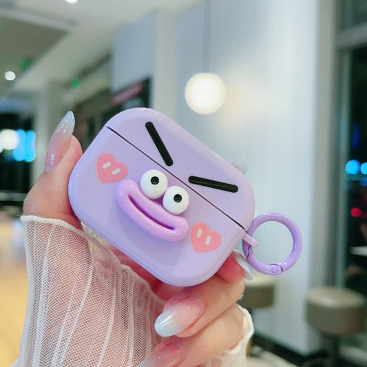 For AirPods Pro 2 Fresh 3D Emoticon Pattern Skin Feel Earbuds Box PC Case(Purple) by buy2fix