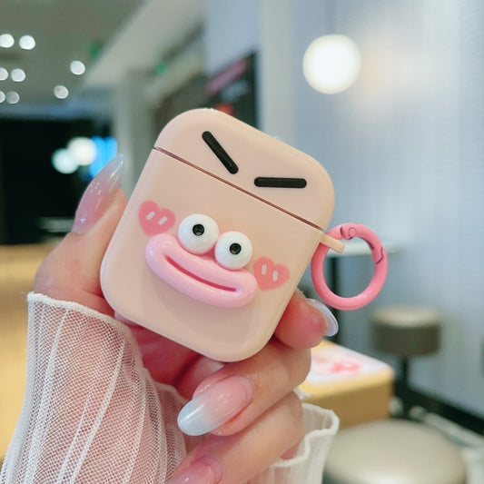 For AirPods 2 / 1 Fresh 3D Emoticon Pattern Skin Feel Earbuds Box PC Case(Pink) by buy2fix