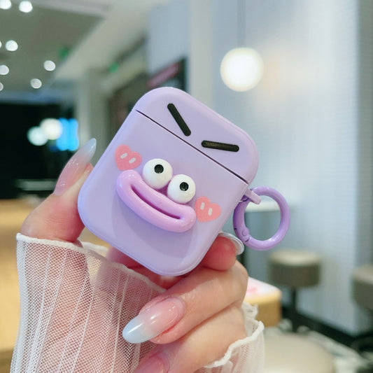 For AirPods 2 / 1 Fresh 3D Emoticon Pattern Skin Feel Earbuds Box PC Case(Purple) by buy2fix