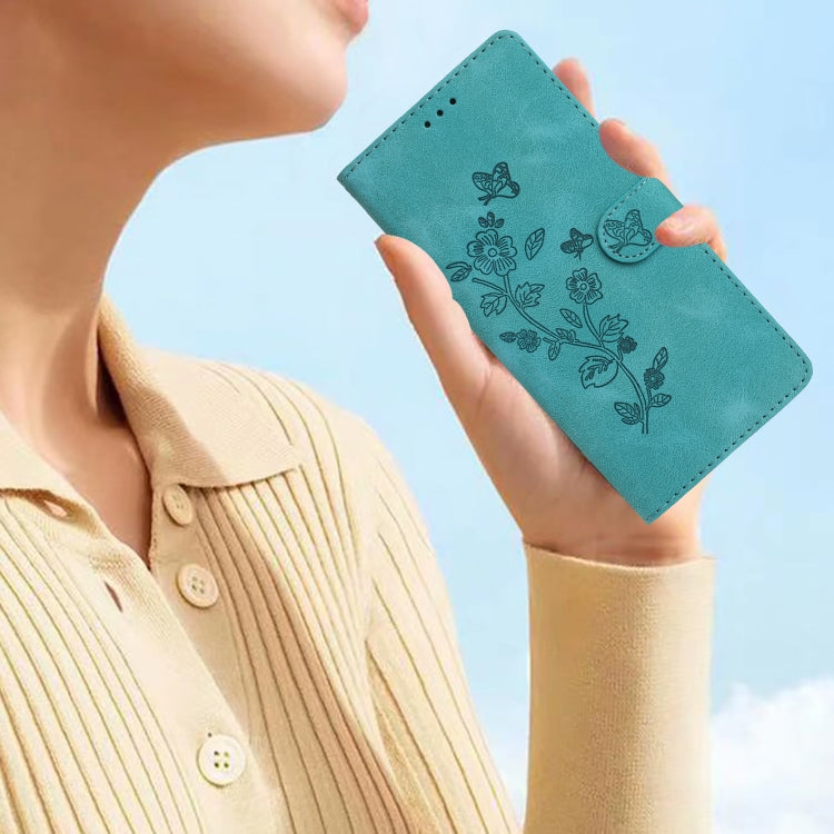 For Samsung Galaxy S25 5G Flower Butterfly Embossing Pattern Leather Phone Case(Sky Blue) by buy2fix