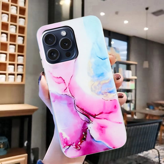 For iPhone 16 Pro IMD Marble TPU Phone Case(Pink Blue) by buy2fix