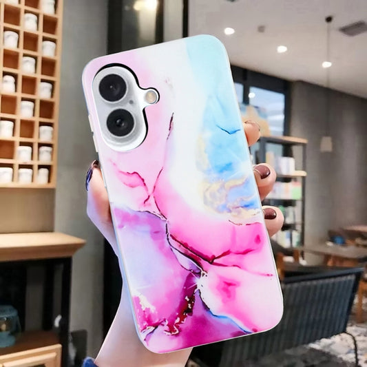For iPhone 16 IMD Marble TPU Phone Case(Pink Blue) by buy2fix