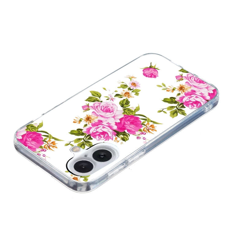 For iPhone 16 Plus Colored Drawing Pattern TPU Phone Case(Rose Flower) by buy2fix