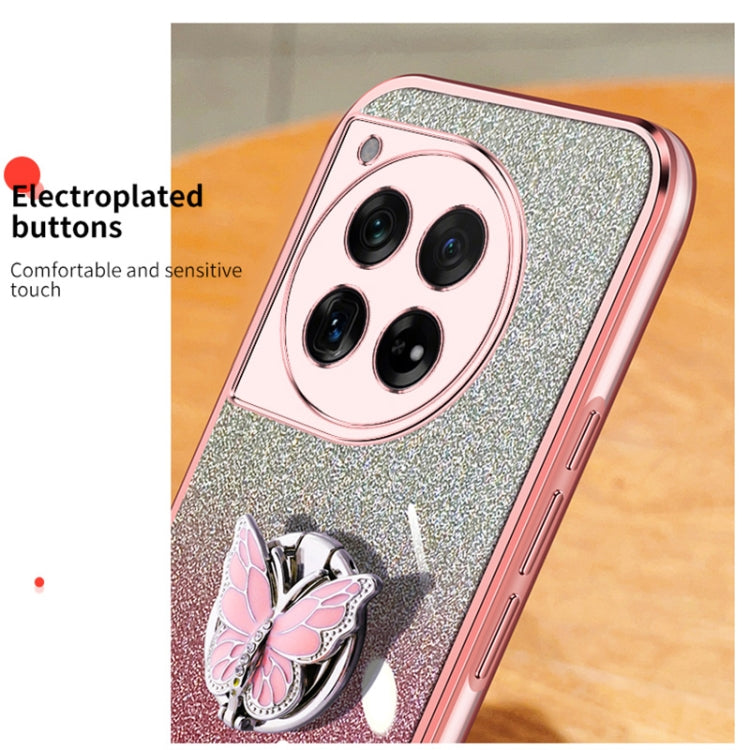 For OnePlus 12 Plated Gradient Glitter Butterfly Holder TPU Phone Case(Silver) by buy2fix