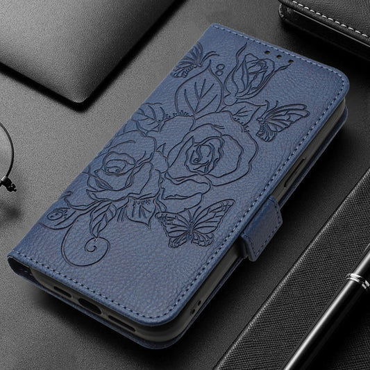 For Redmi K70 Ultra 5G Global Embossed Rose RFID Anti-theft Leather Phone Case(Dark Blue) by buy2fix