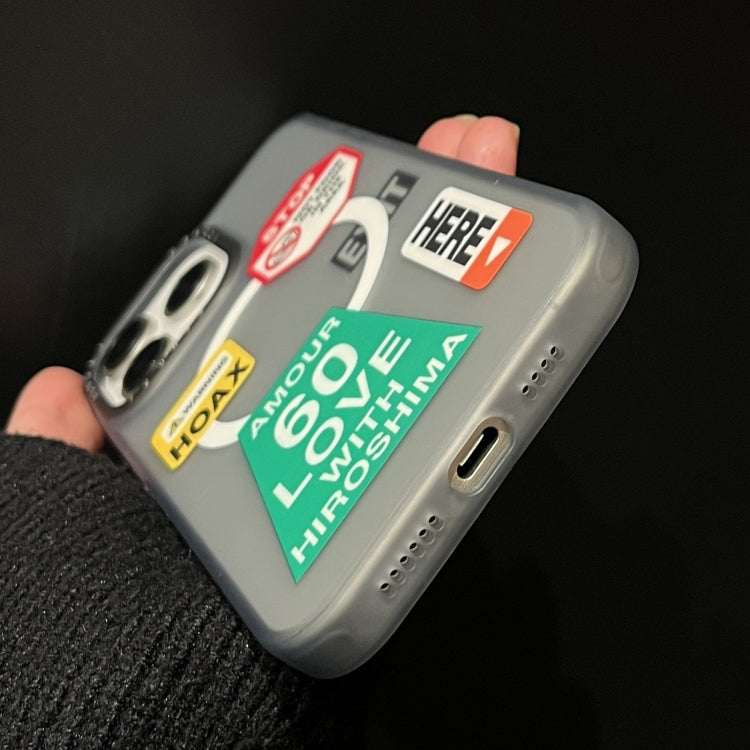 For iPhone 14 Pro Double-Layer Frosted IMD MagSafe Phone Case(Yellow Label Warning) by buy2fix