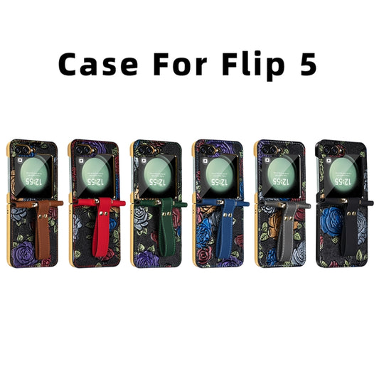 For Samsung Galaxy Z Flip5 VIETAO Integrated Embossed Pattern Full Coverage Phone Case with Wrist Strap(Green) - Galaxy Z Flip5 Cases by VIETAO | Online Shopping UK | buy2fix