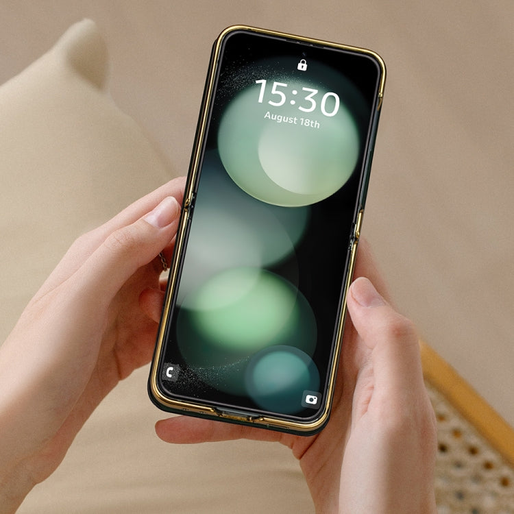 For Samsung Galaxy Z Flip5 VIETAO Integrated Embossed Pattern Full Coverage Phone Case with Wrist Strap(Green) - Galaxy Z Flip5 Cases by VIETAO | Online Shopping UK | buy2fix