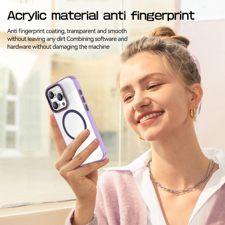For iPhone 15 Pro Crystal TPU Hybrid PC MagSafe Phone Case(Transparent Purple) by buy2fix