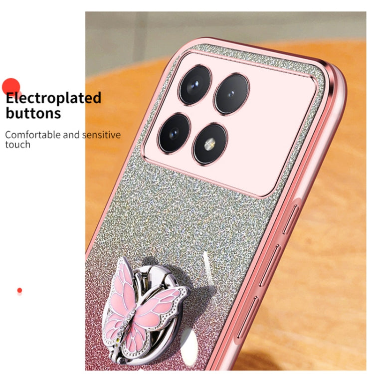 For Redmi K70 / K70 Pro Plated Gradient Glitter Butterfly Holder TPU Phone Case(Pink) by buy2fix