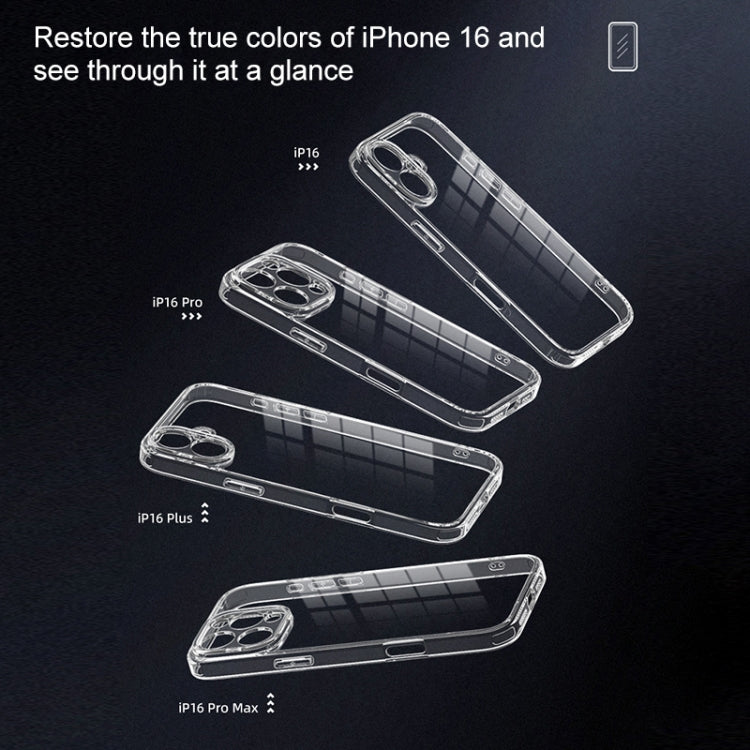 For iPhone 16 Four Corner Airbag Transparent Glass Phone Case by buy2fix