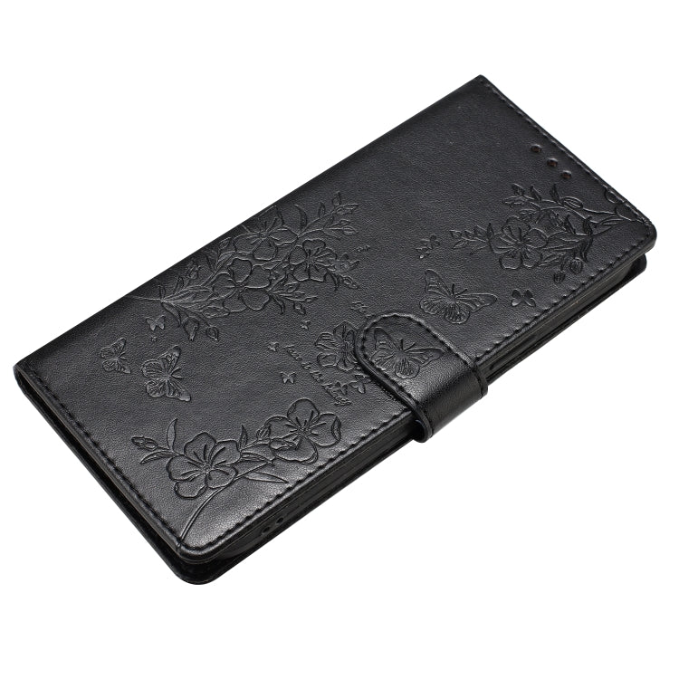 For iPhone 16 Pro Max Butterflies and Flowers Leather Phone Case(Black) by buy2fix