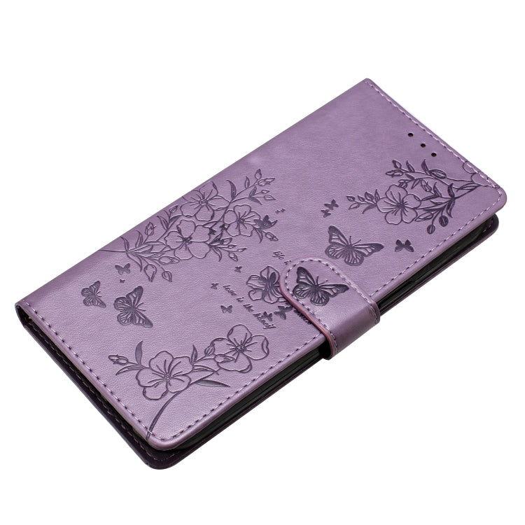 For iPhone 16 Butterflies and Flowers Leather Phone Case(Purple) by buy2fix