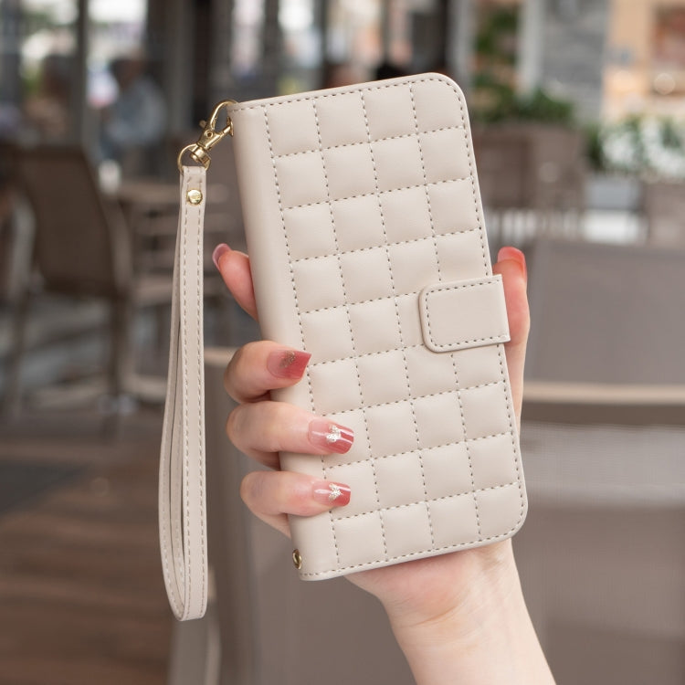 For iPhone 16 Pro Max Square Texture Leather Phone Case(Beige) by buy2fix