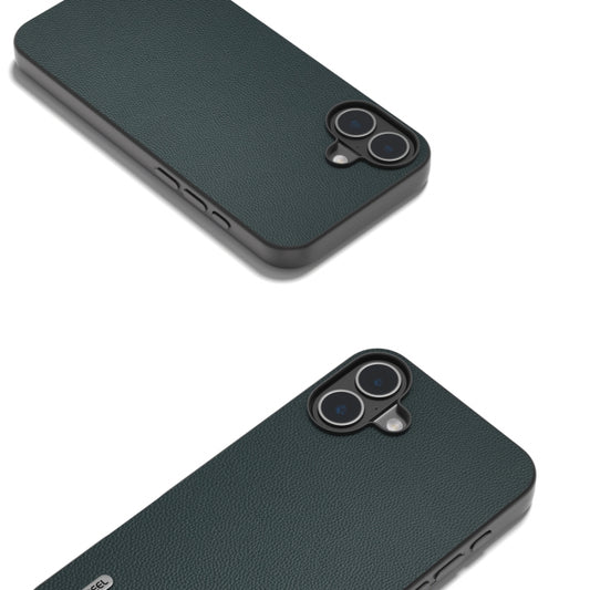 For iPhone 16 Plus ABEEL Black Frame Genuine Leather Elegant Phone Case(Green) by buy2fix