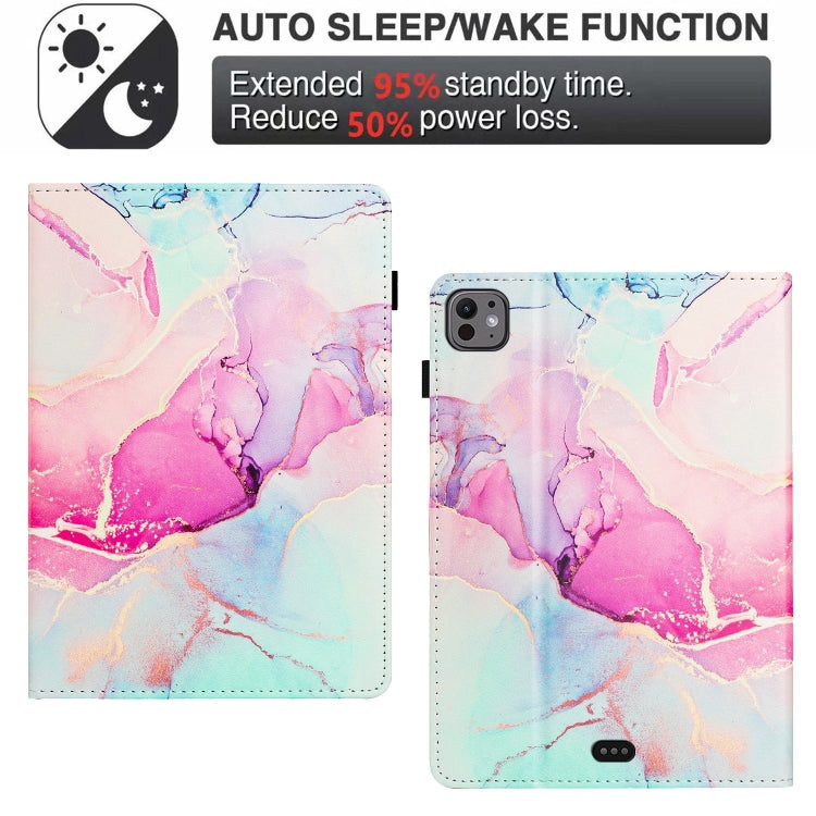 For iPad Air 11 2025 / 2024 Marble Litchi Leather Smart Tablet Case(Pink) by buy2fix