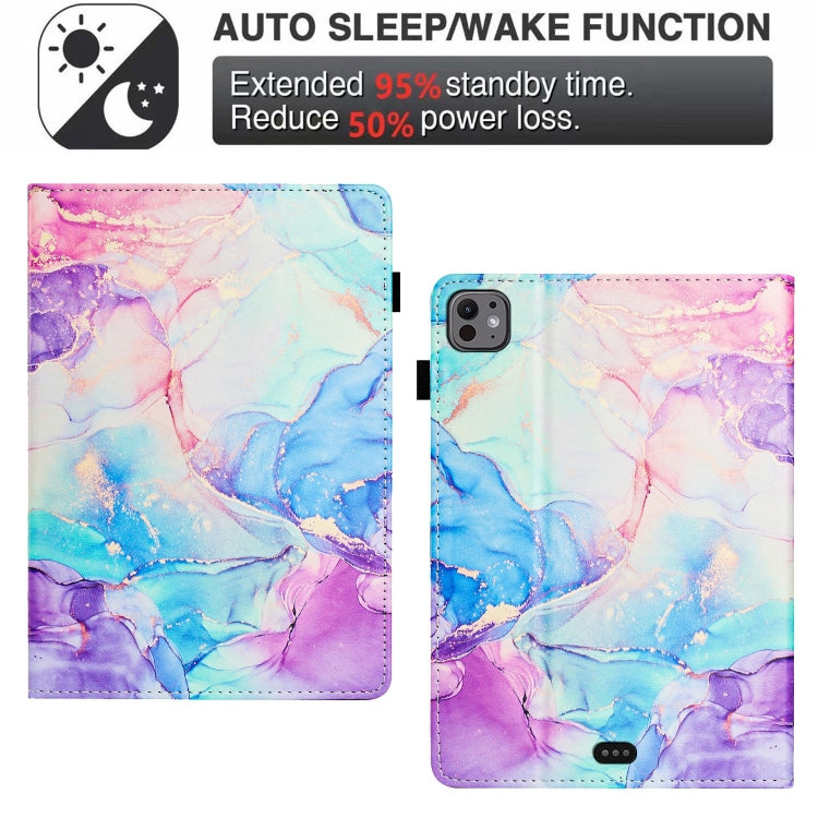 For iPad Air 11 2025 / 2024 Marble Litchi Leather Smart Tablet Case(Purple Blue) by buy2fix