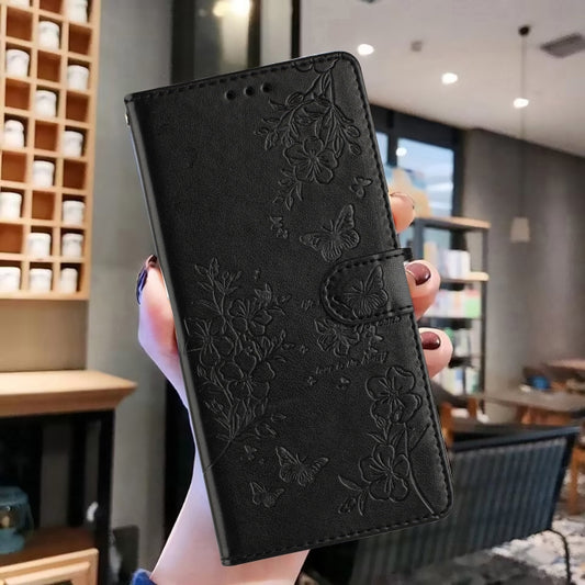 For Motorola Edge 2024 Butterflies and Flowers Leather Phone Case(Black) by buy2fix