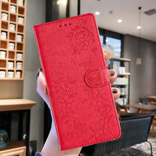 For Motorola Edge 2024 Butterflies and Flowers Leather Phone Case(Red) by buy2fix